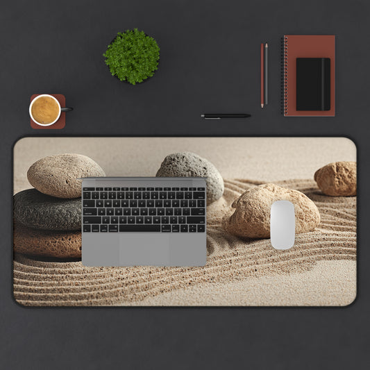Zen Garden Desk Mat — Calming Sand & Stone Workspace Mouse Pad
