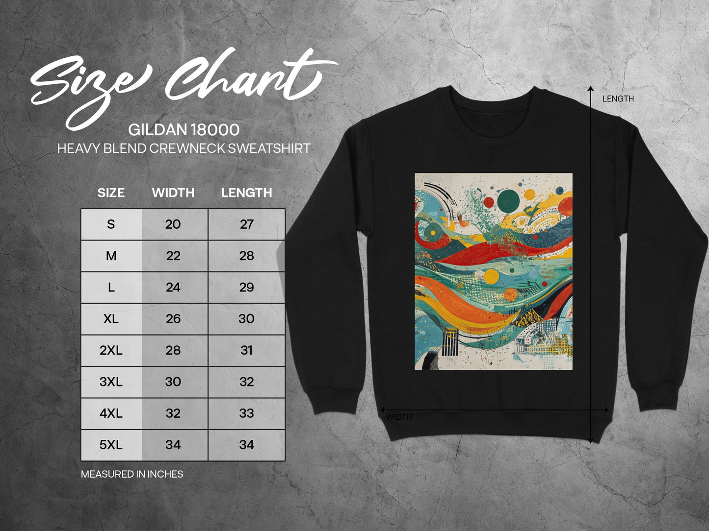Colorful Abstract Swirls Art Graphic Sweatshirt product type
Sweatshirt
Abstract
Colorful
Crewneck
Gildan
Art
Graphic
Swirls
Waves
Splatters
Geometric
Vibrant
Design
ModernArt
UnisexApparel
BlackTop
LongSleeve
Comfortable
Fashion
Artistic