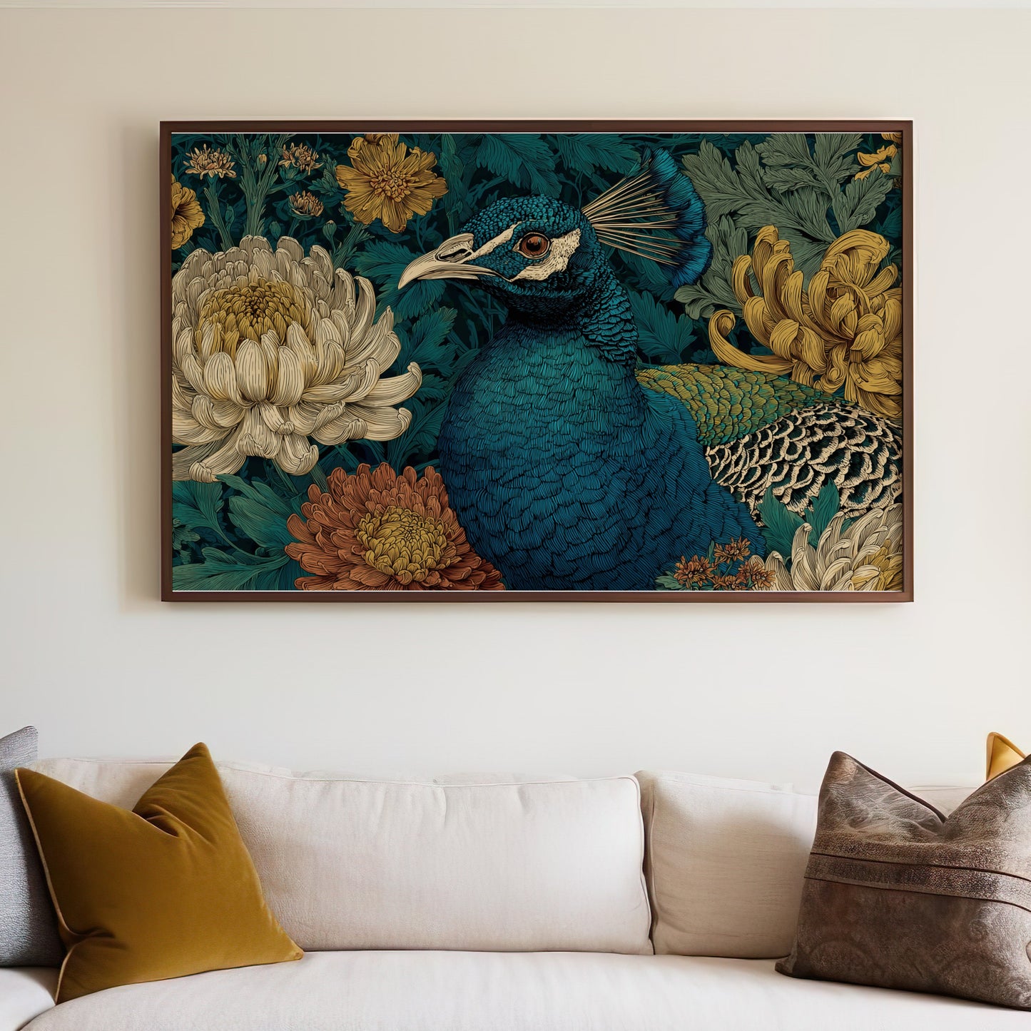 Vibrant Peacock Floral Illustration Framed Wall Art product type