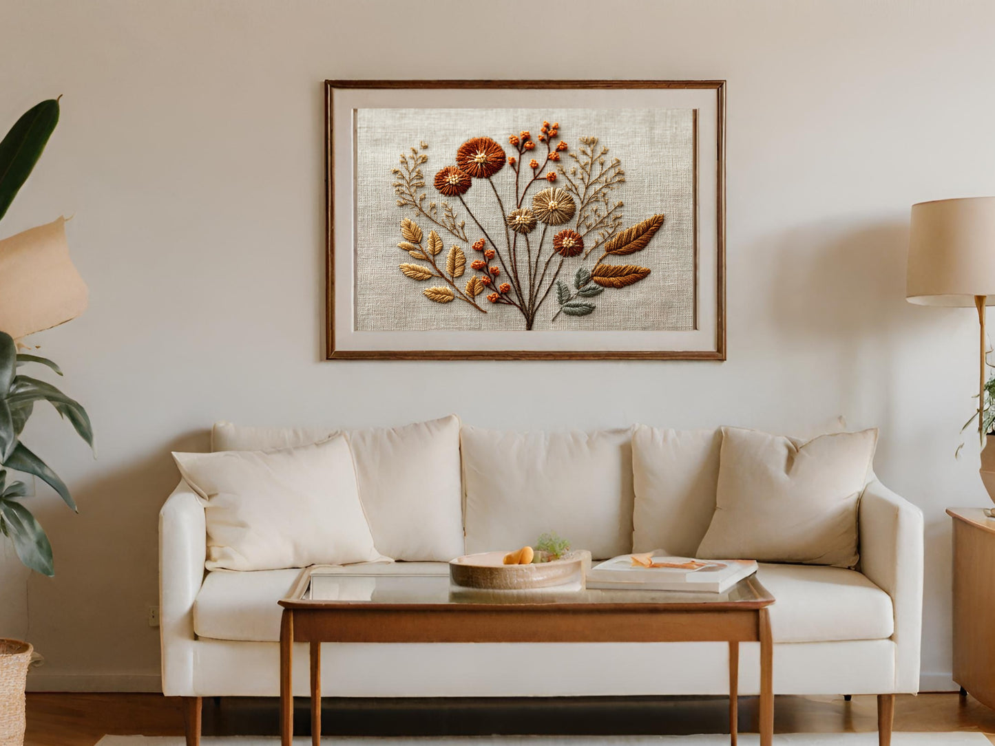 Floral Botanical Artwork Embroidery Wall Hanging Decor
