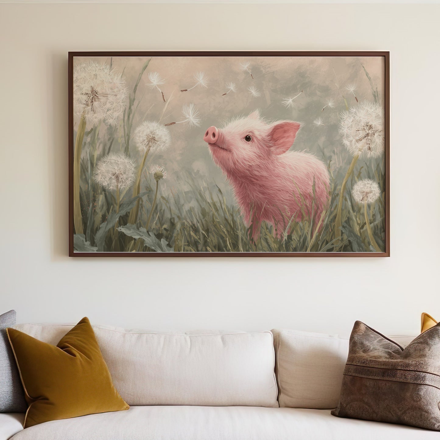 Charming Pink Piglet Dandelion Fluff Painting product type