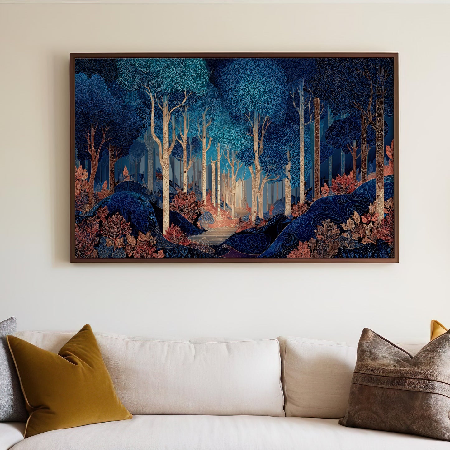 Deep Blue Forest Trees Stylized Nature Wall Art product type