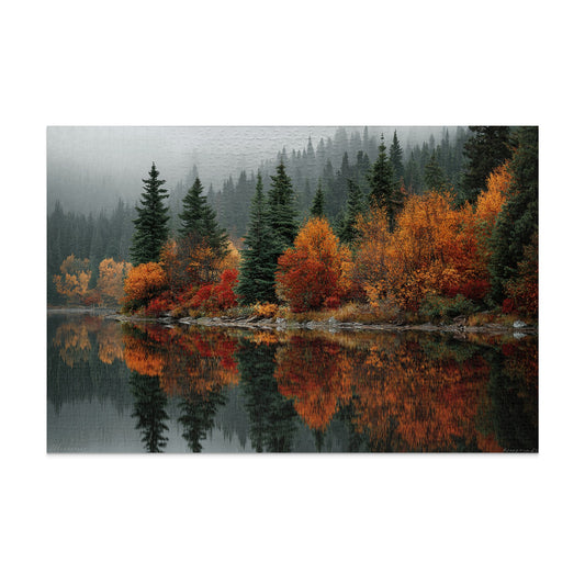 Autumn Forest Reflection on Misty Lake Wall Art