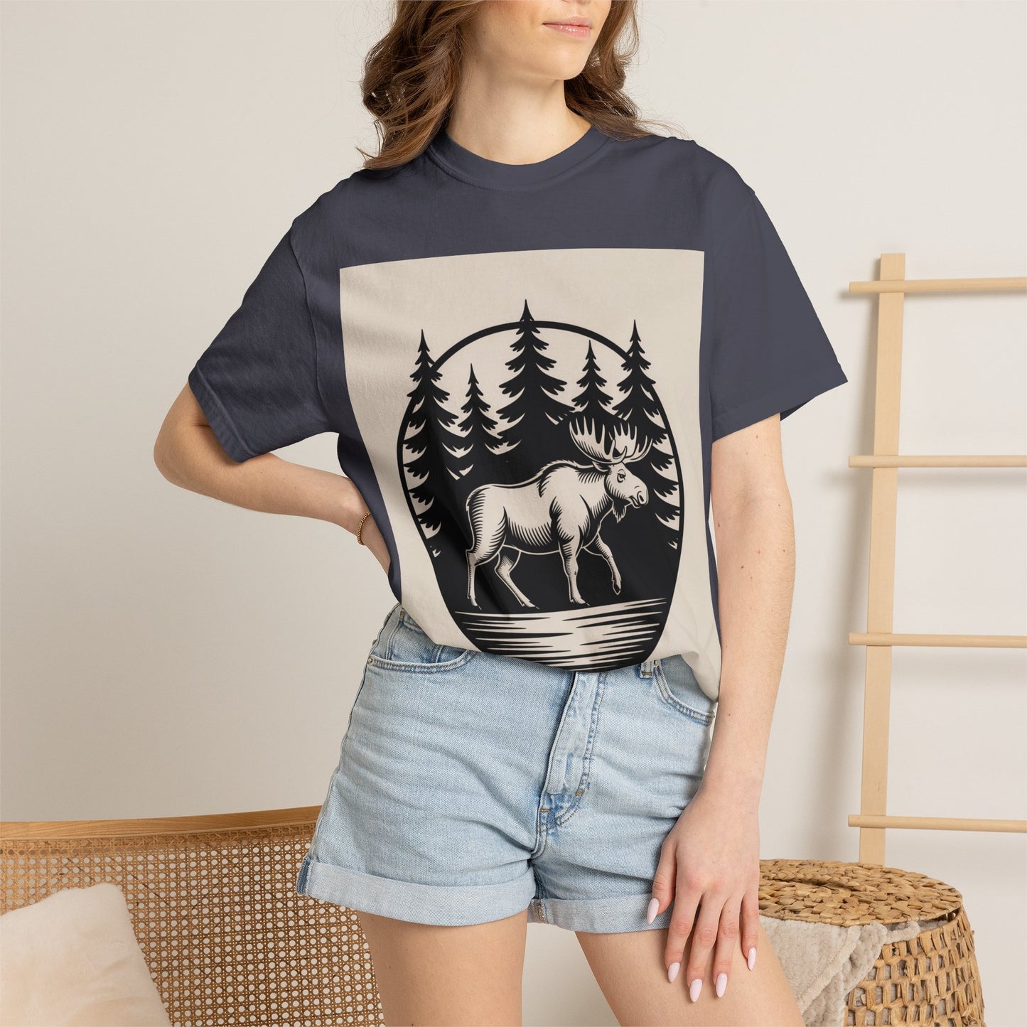 Moose Forest Emblem T-Shirt | Bold Wildlife Nature Graphic Tee