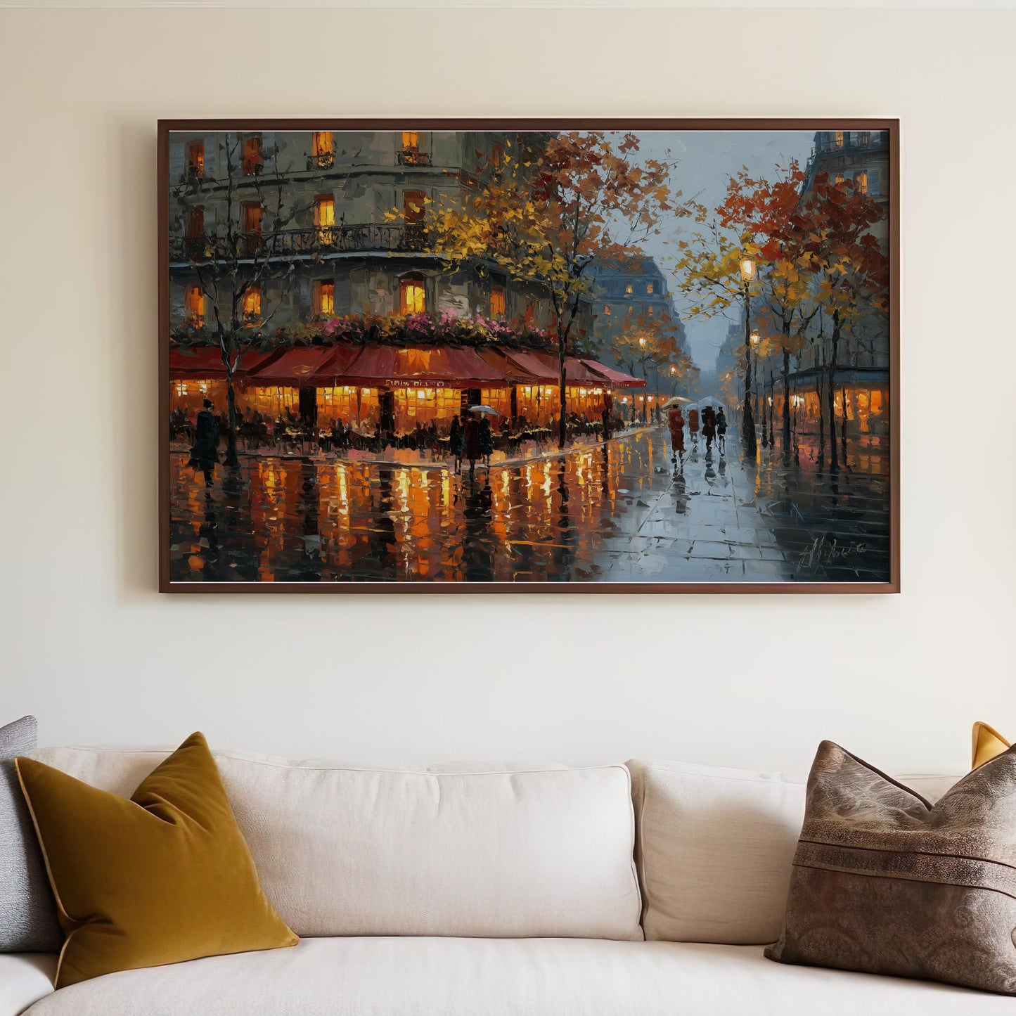 City Street Evening Cafe Lights Autumn Colors Wet Pavement product type