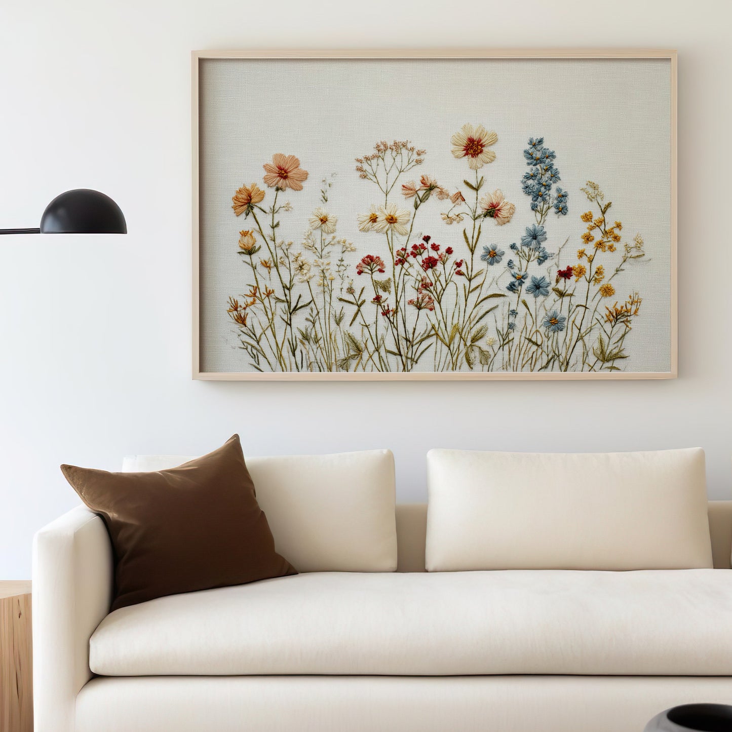 Framed Embroidered Wildflowers Wall Art Light Wood Frame product type