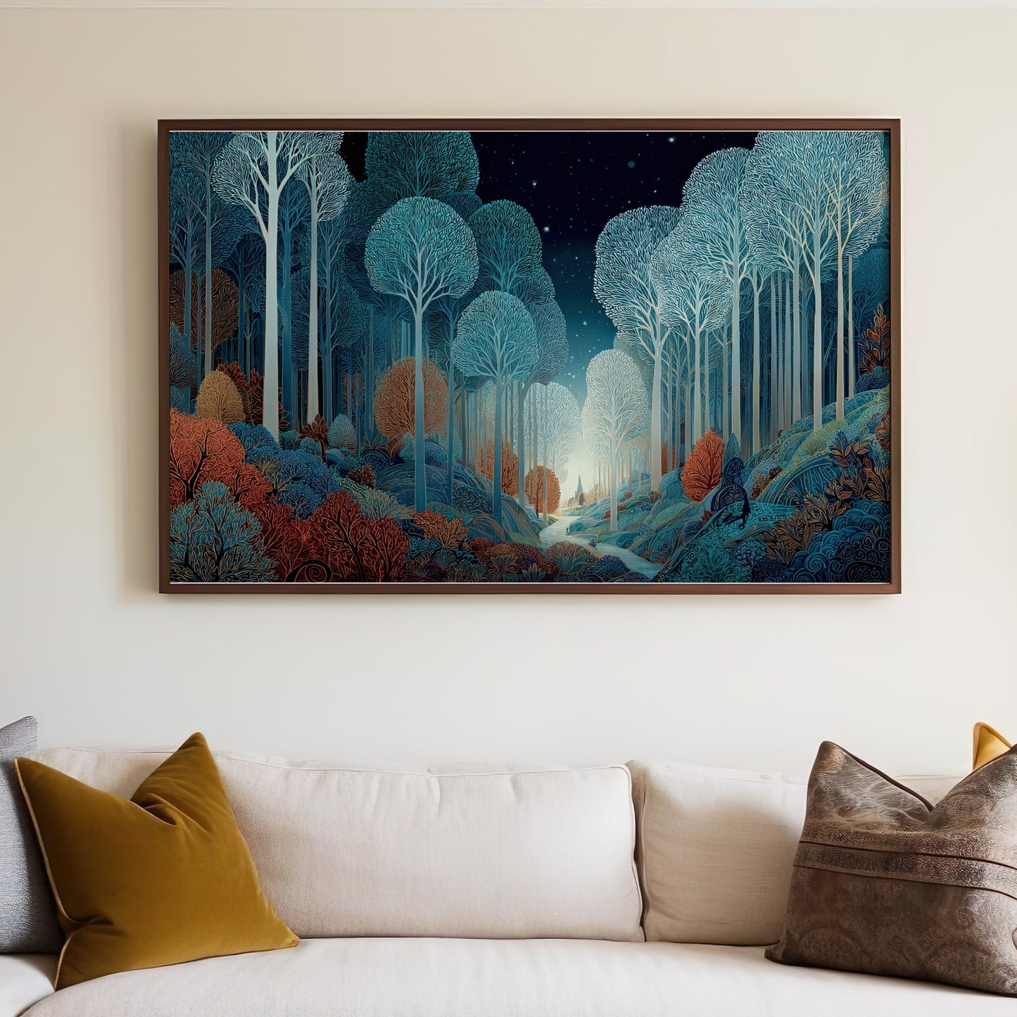 Enchanted Starry Forest Landscape Teal Orange Trees product type