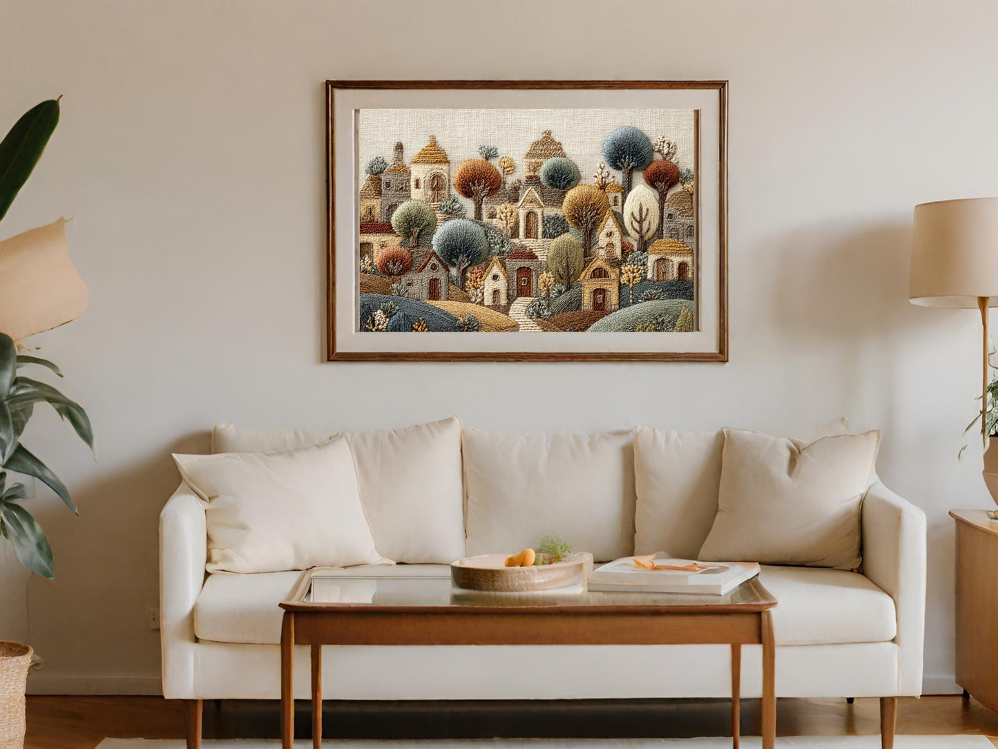 Colorful Whimsical Village Scene Wall Art for Decor