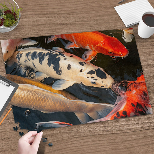 Vibrant koi fish underwater close-up jigsaw puzzle in orange and white