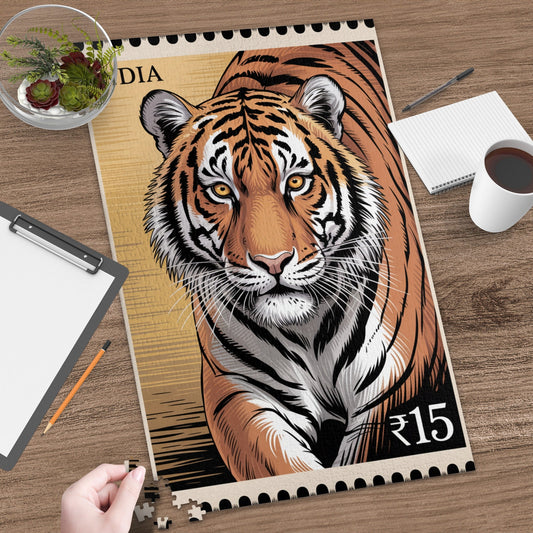 India Bengal Tiger Postage Stamp Jigsaw Puzzle