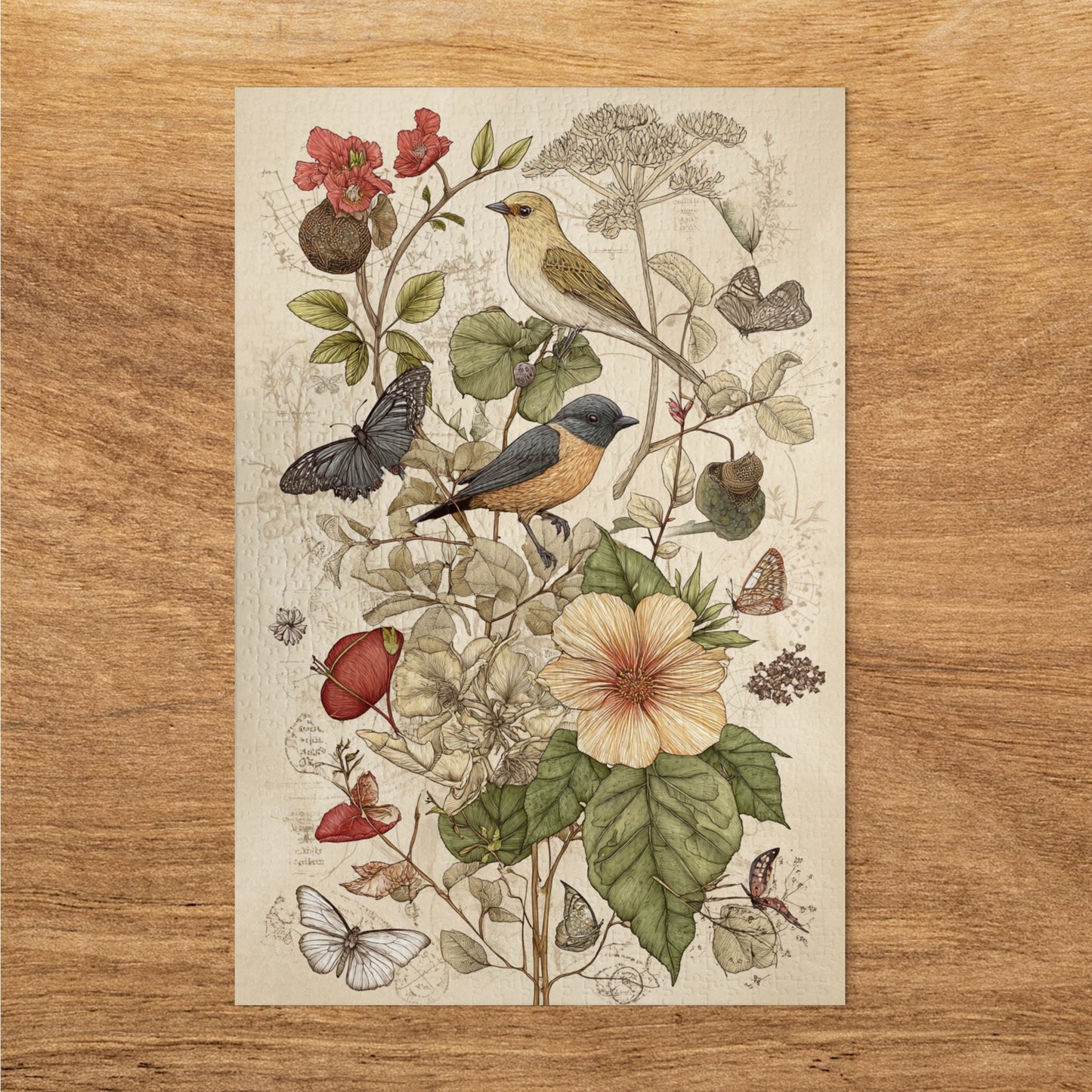 Vintage Birds and Butterflies Illustration Wall Art Decor