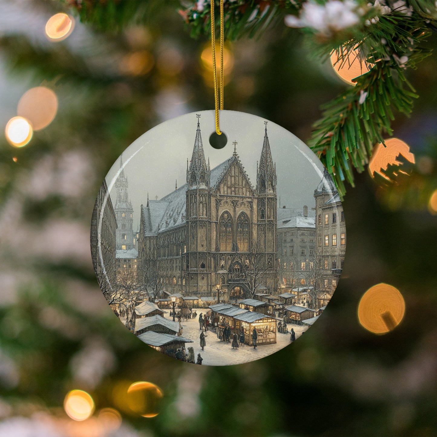 Beautiful City Cathedral Scene Christmas Ornament