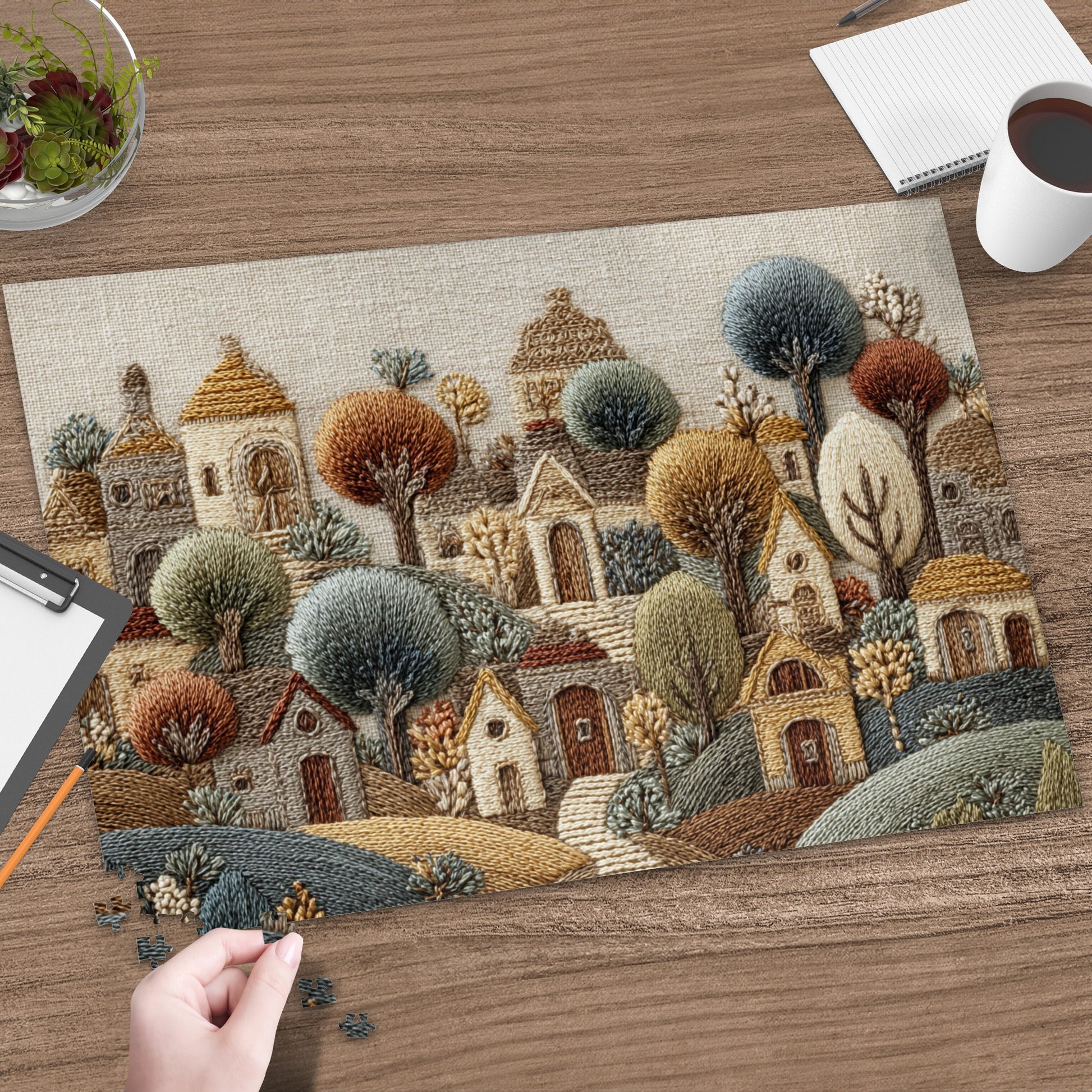 Handcrafted Village Scene Jigsaw Puzzle for Relaxation