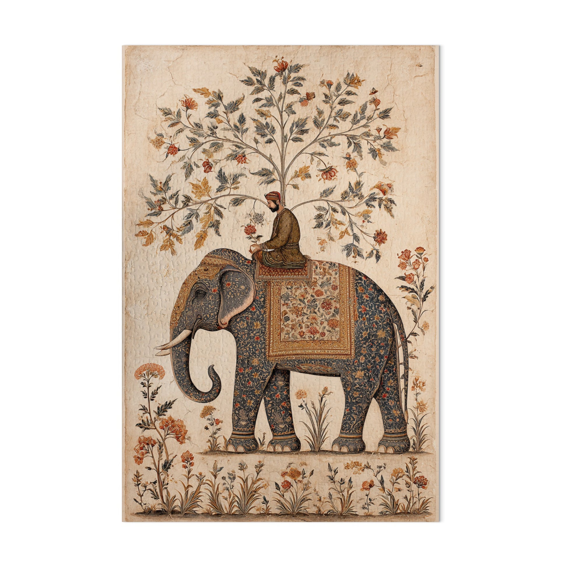 Elaborate Elephant Painting with Detailed Floral Design
