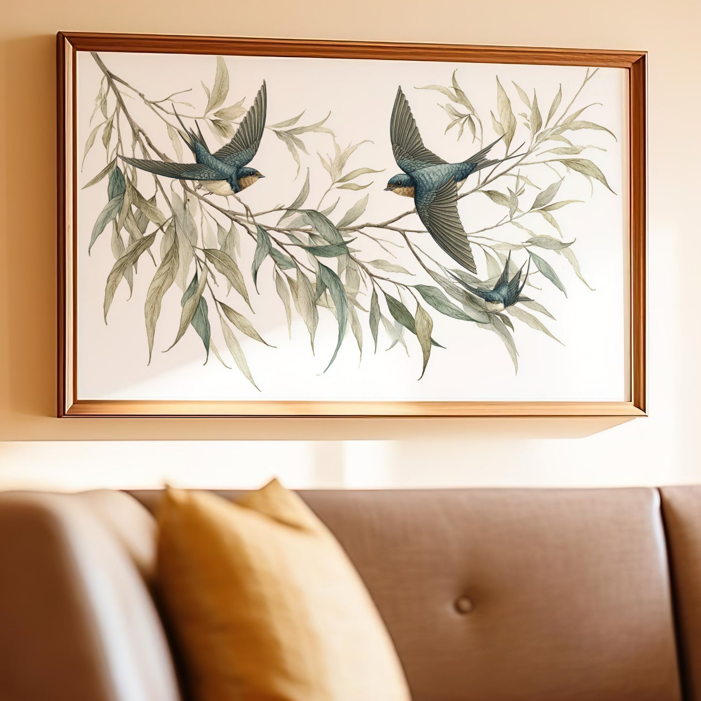 Elegant Framed Art With Bird And Botanical Design