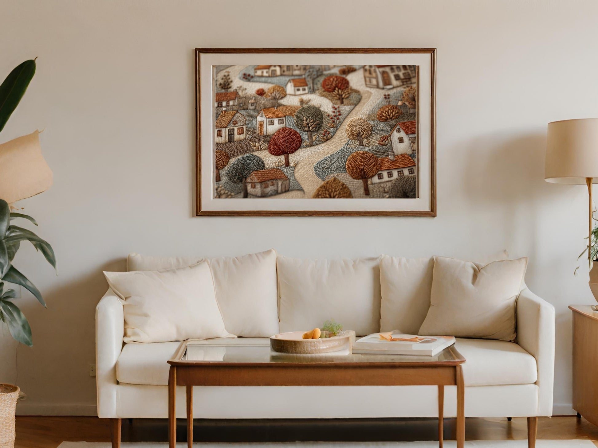 Autumn Village Scene Wall Art Print for Home Decor