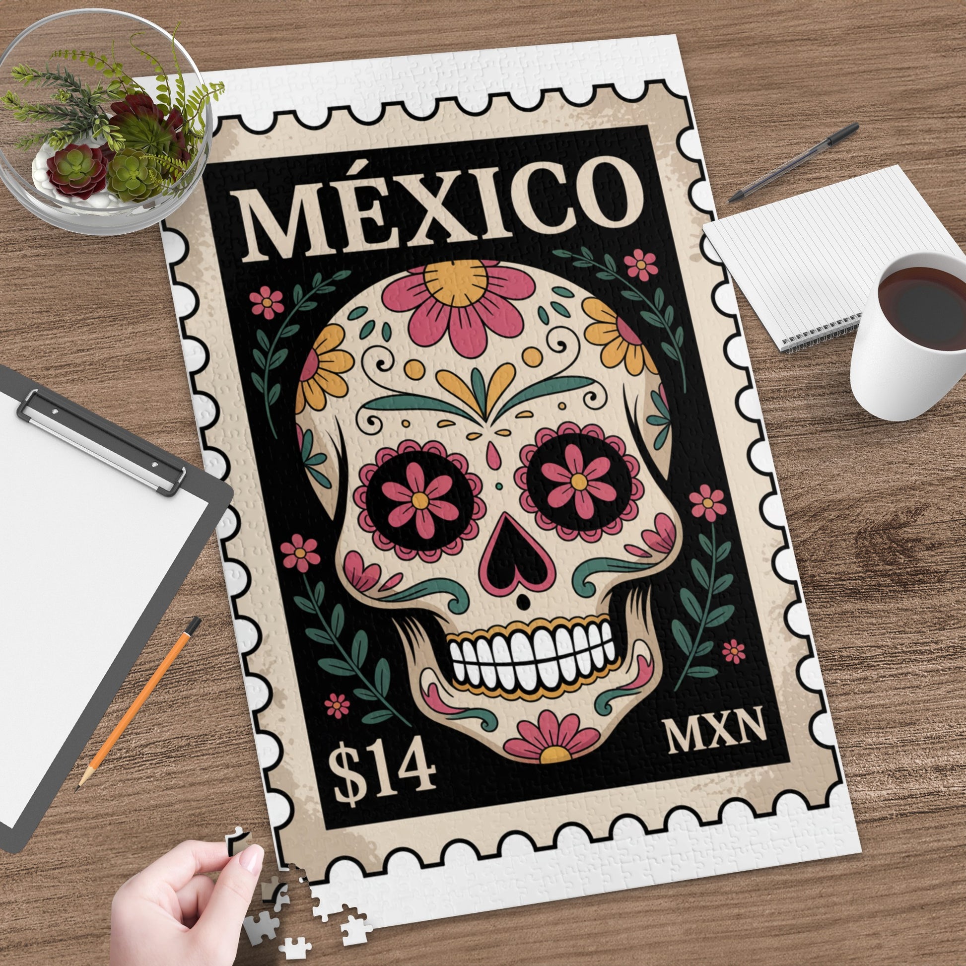 Decorative colorful skull with México label puzzle