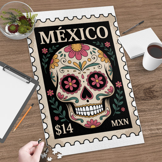 Decorative colorful skull with México label puzzle