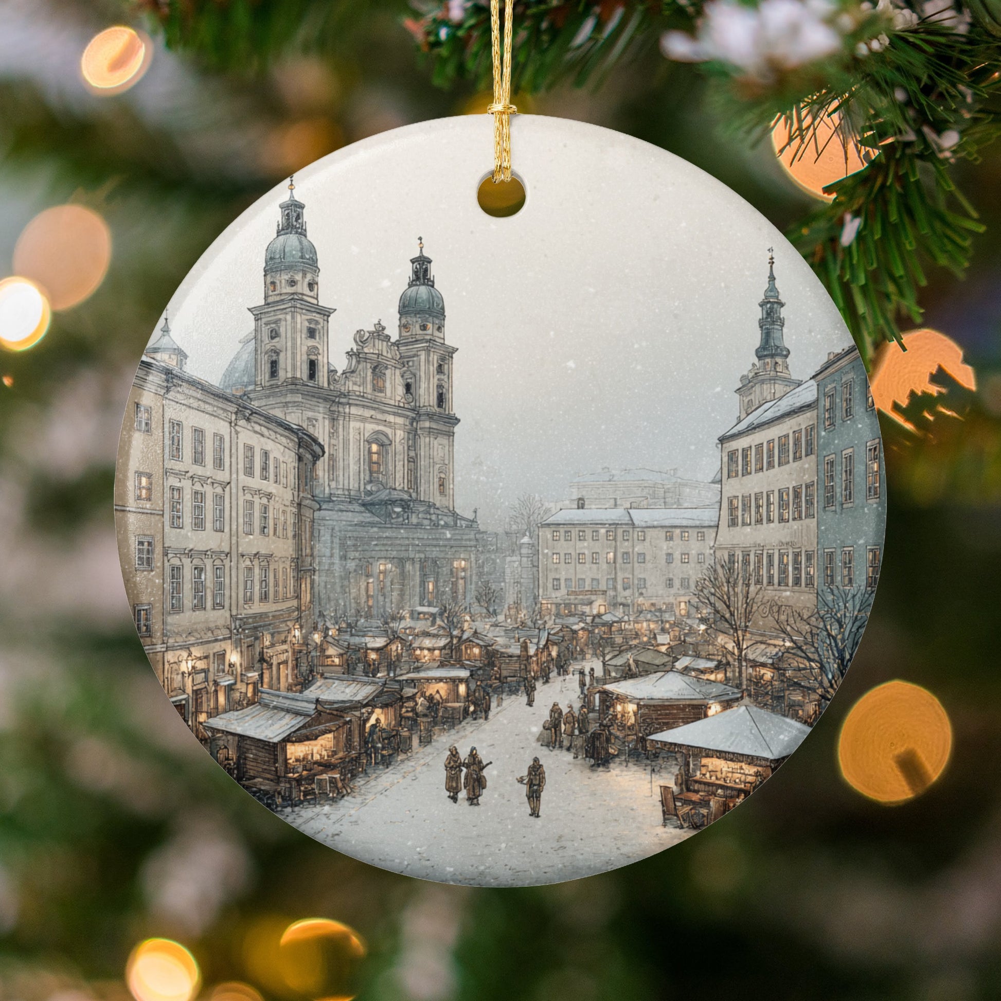 Beautiful Snowy Village Scene Christmas Ornament