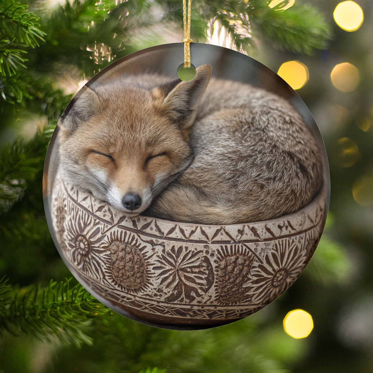 Adorable Sleeping Fox Hanging Christmas Tree Ornament