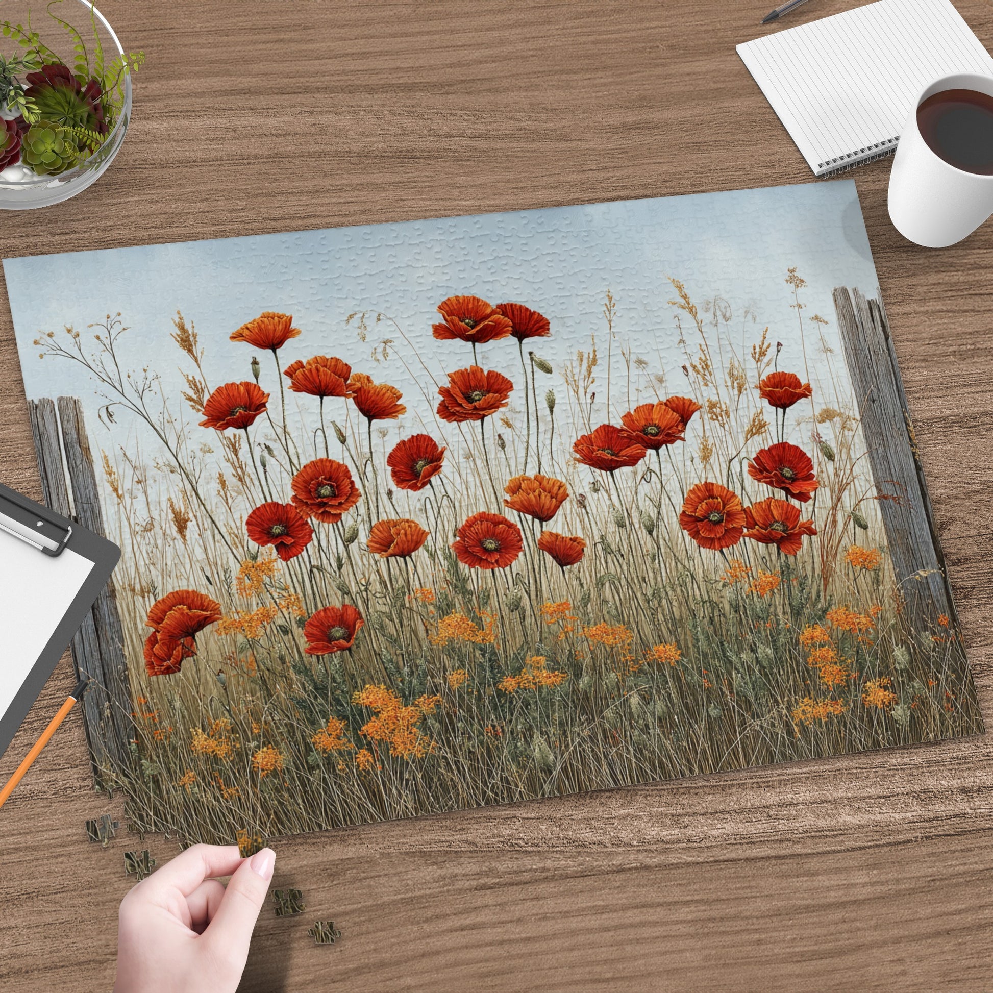 Floral Rustic Poppies Printed Desk Mat for Office Decor