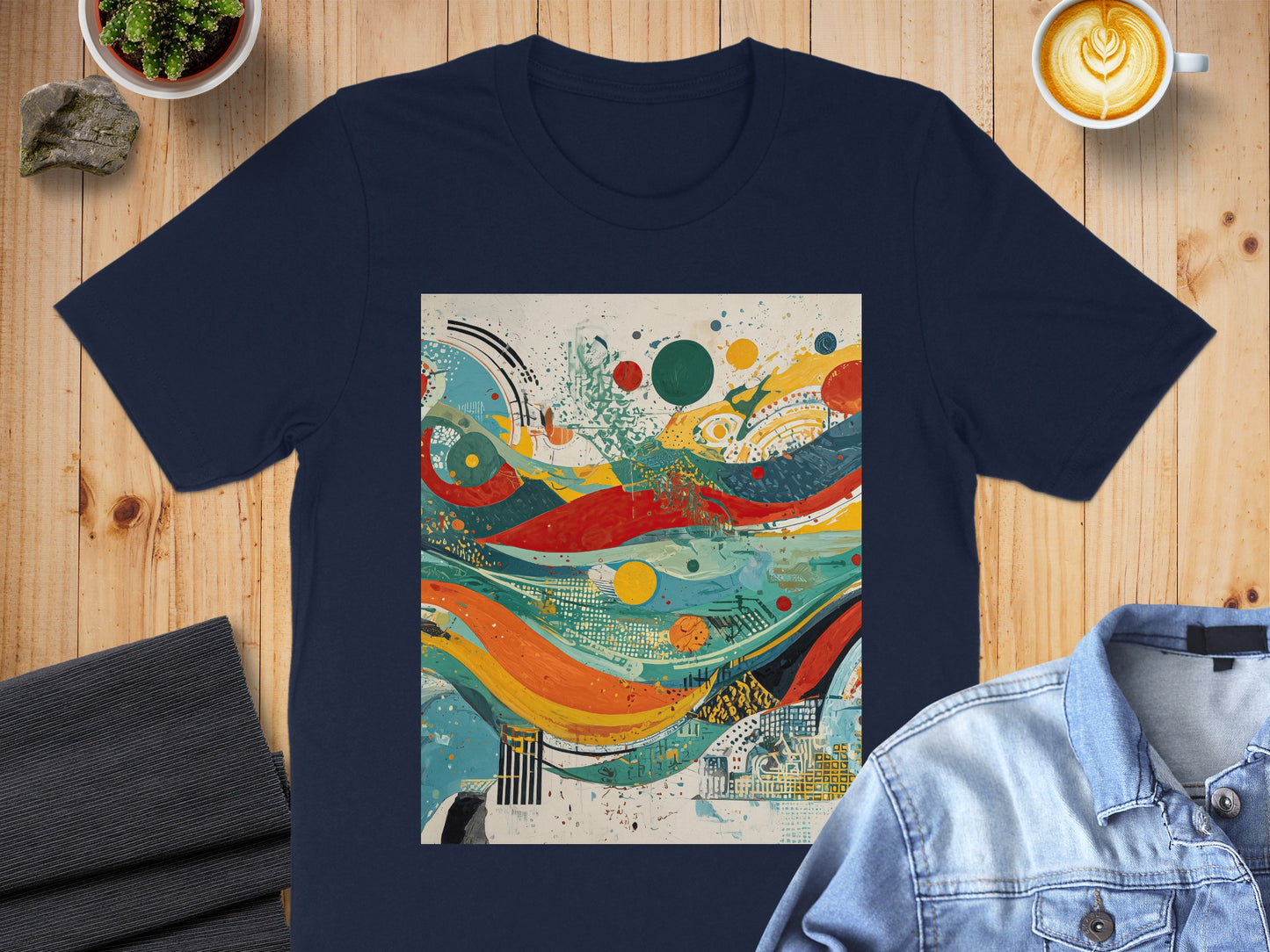 Abstract Colorful Art Pattern Dark Blue T-Shirt product type
T-shirt, Abstract art, Colorful shirt, Graphic tee, Navy shirt, Modern design, Vibrant print, Artistic shirt, Unique top, Dynamic pattern, Waves design, Swirls art, Geometric print, Contemporary, Expressive wear, Bold graphic, Dark blue tee, Art print shirt, Fashion top, Casual shirt