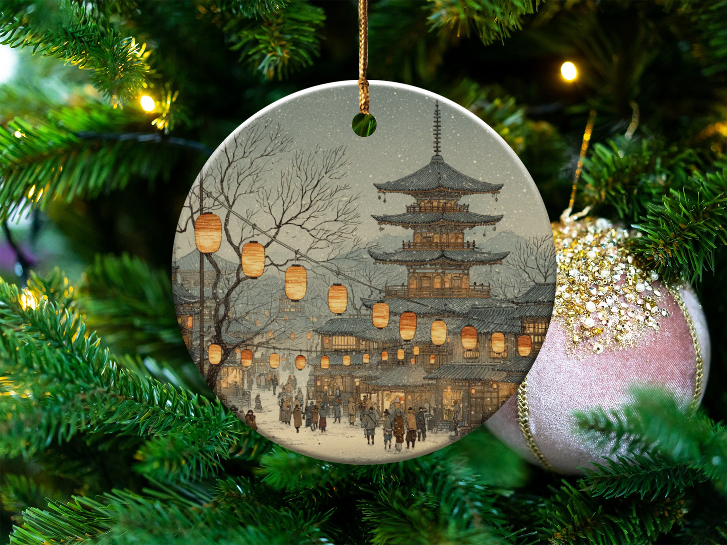 Peaceful Winter Scene with Pagoda Decoration