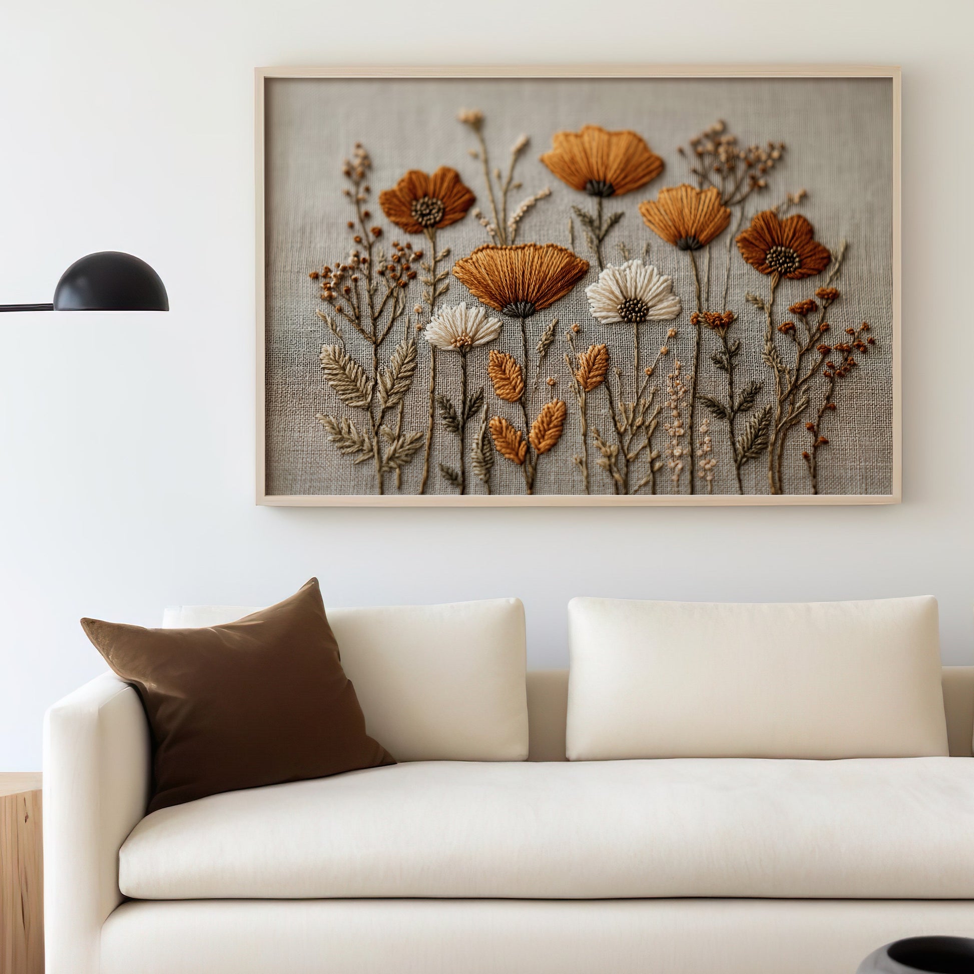 Elegant Floral Embroidery Wall Art for Modern Living Rooms