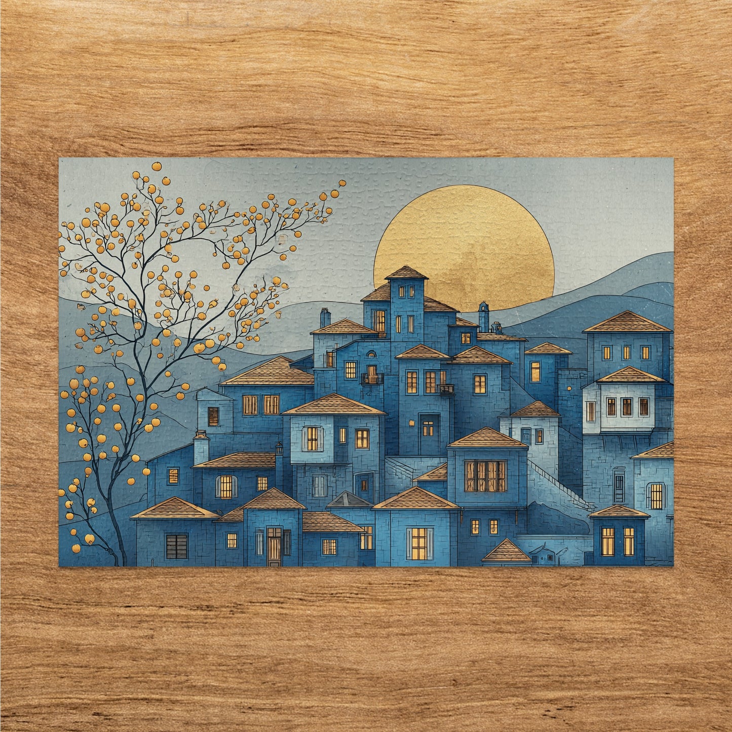 Blue Village at Dusk jigsaw puzzle artwork