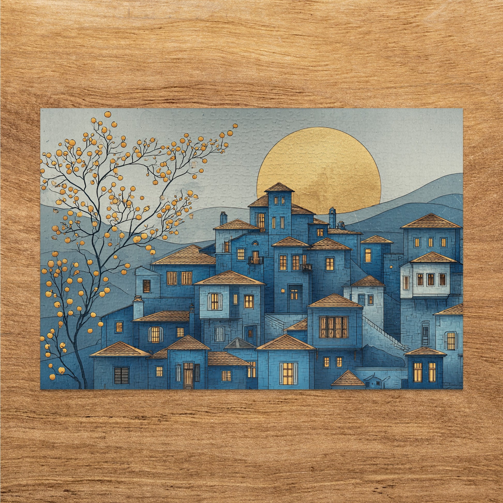 Blue Village at Dusk jigsaw puzzle artwork