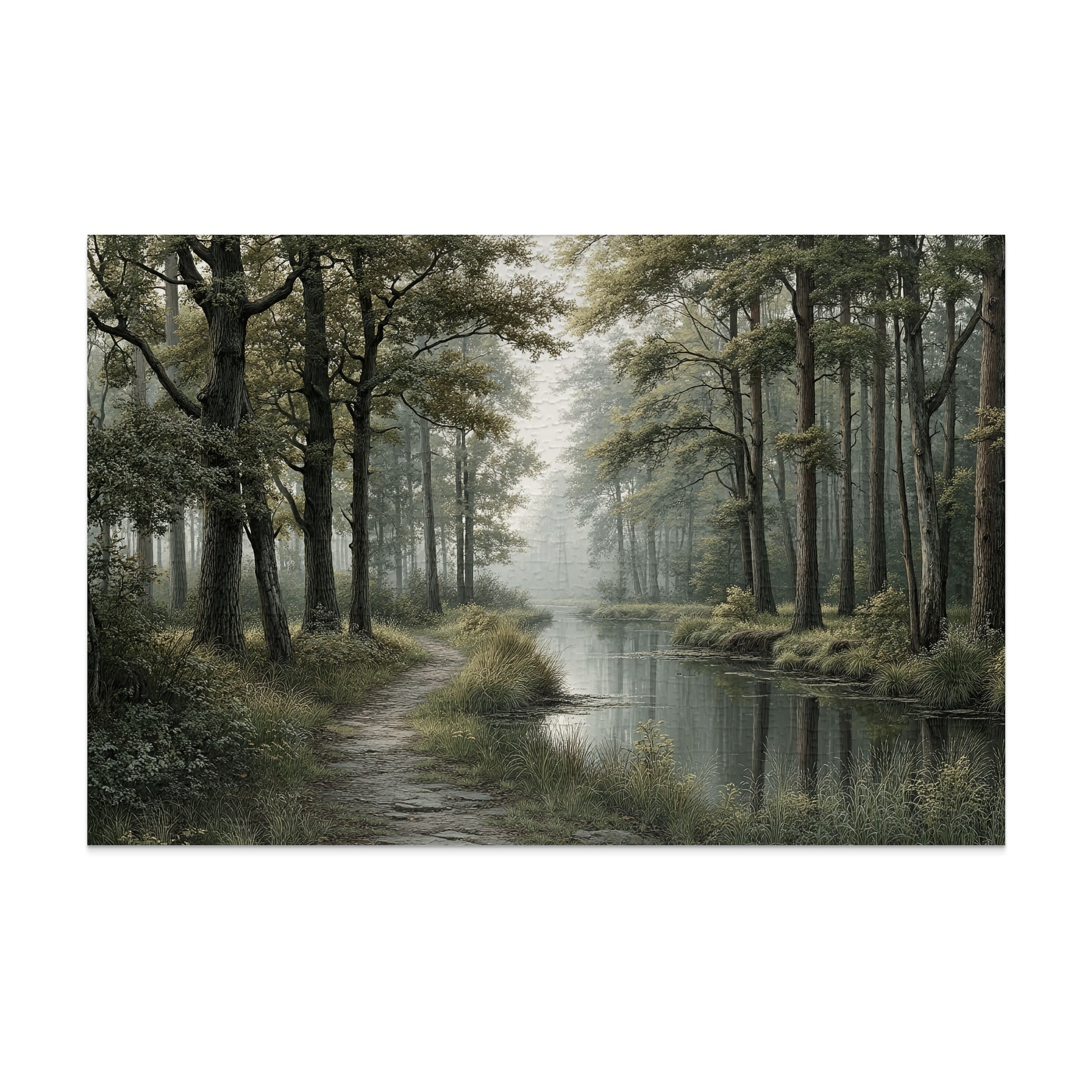 Tranquil Forest Path Beside Serene River Wall Art