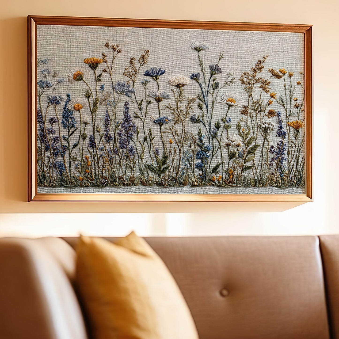 Embroidered wildflower meadow framed artwork product type