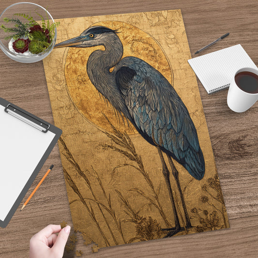Elegant Heron Artwork on Gold Background Wall Decor