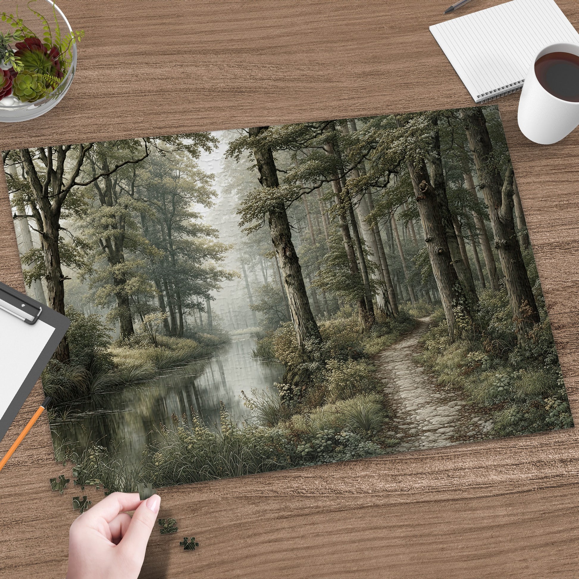 Serene Forest Pathway by the Lake Nature Artwork