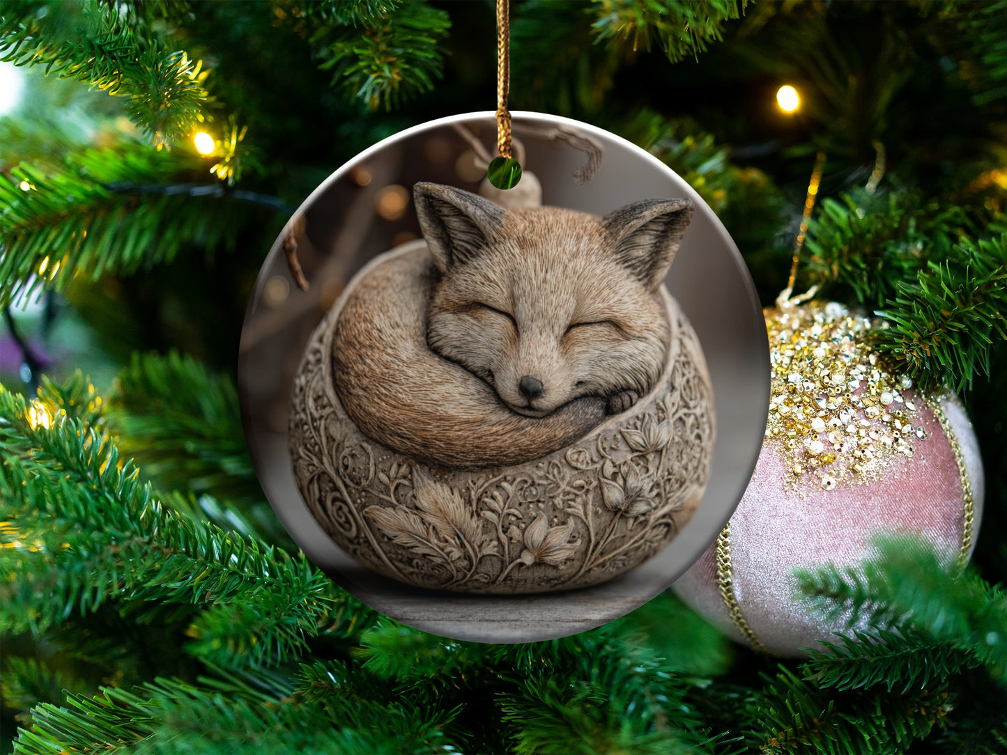 Charming Sleeping Fox Personalized Festive Ornamental
