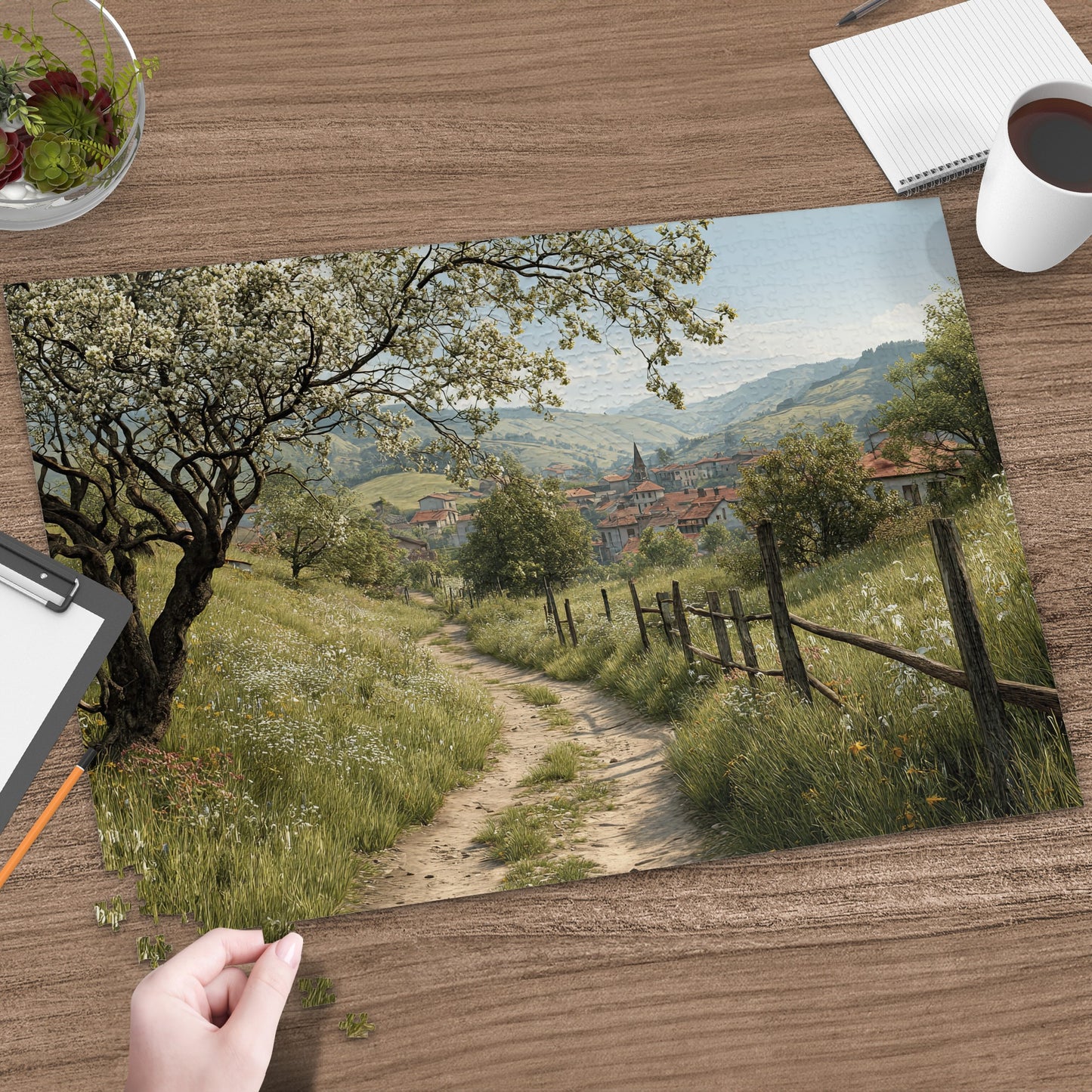 Serene Countryside Path Leading to Village Jigsaw Puzzle