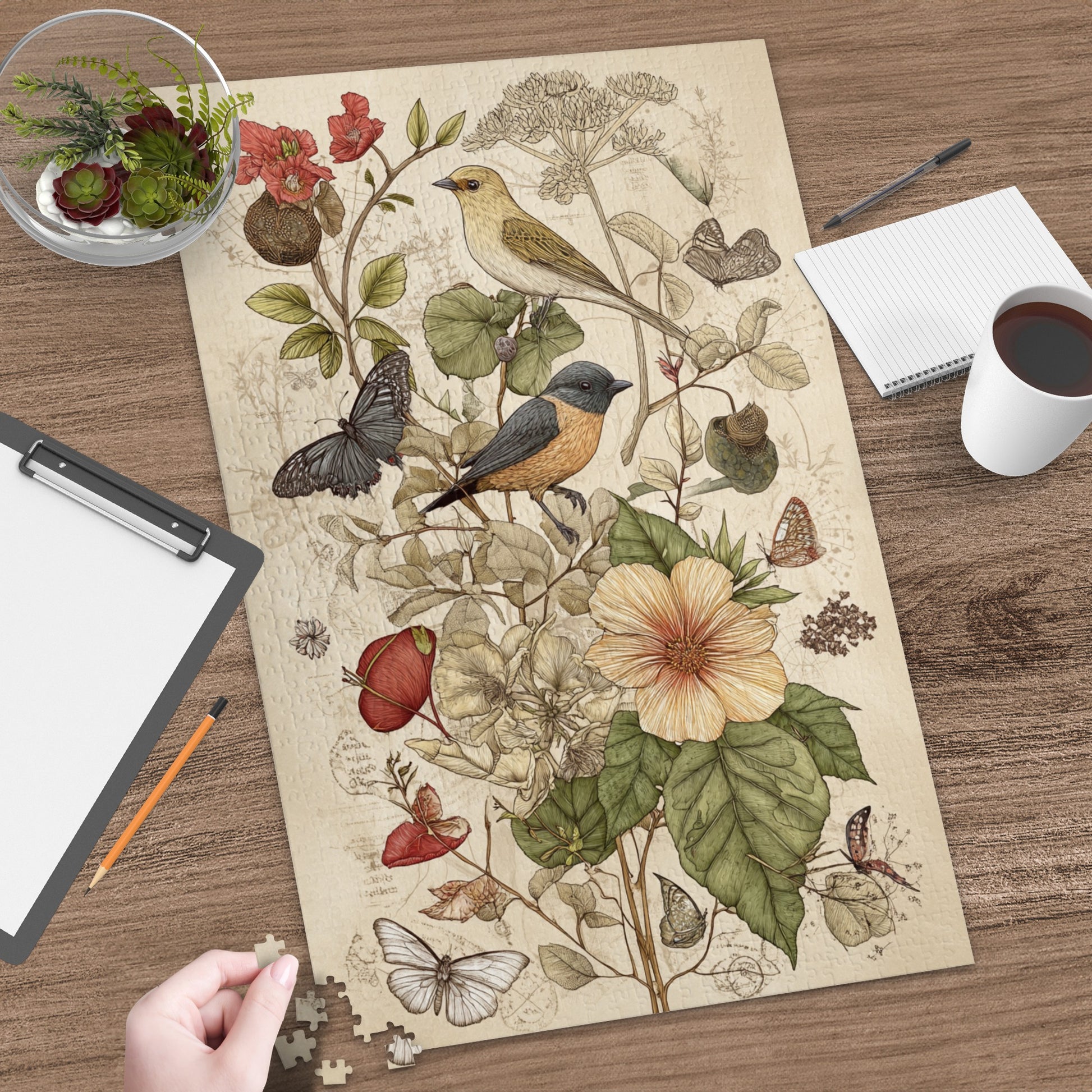 Intricate Bird and Floral Design Botanical Puzzle