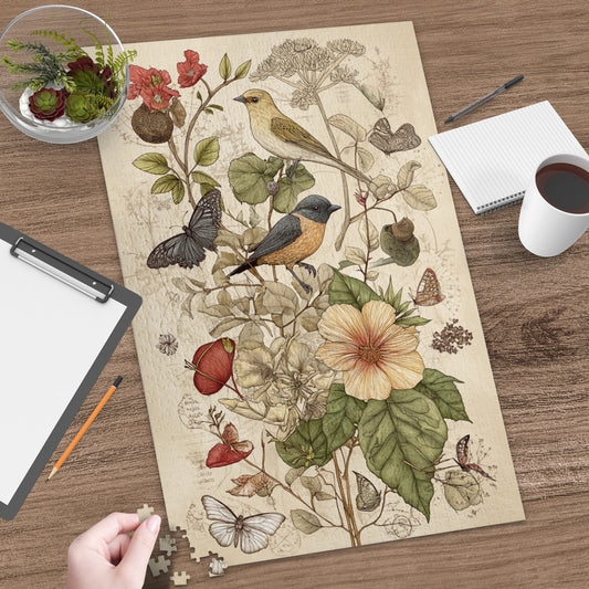 Intricate Bird and Floral Design Botanical Puzzle