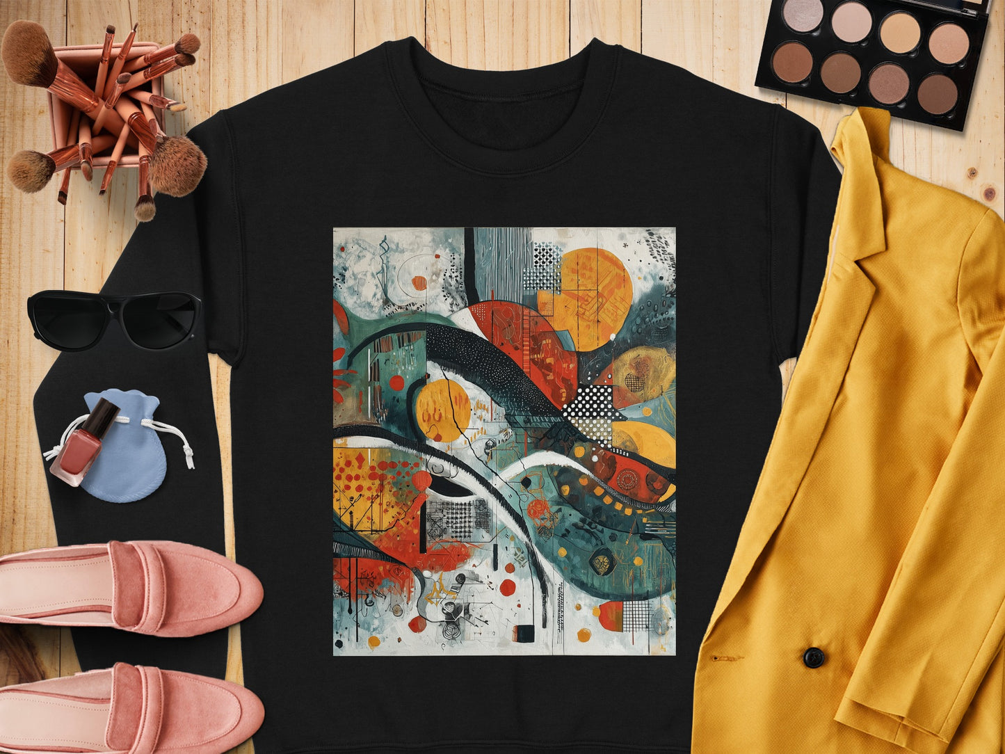 Vibrant Abstract Circles Geometric Art Black Sweatshirt product type
Sweatshirt, BlackSweatshirt, AbstractArt, GeometricPattern, CircleDesign, VibrantPrint, ArtisticTop, ModernStyle, UniqueApparel, StatementPiece, OrangeRedYellow, TealGreenPrint, GraphicSweatshirt, Crewneck, UnisexFashion, Streetwear, CasualWear, AbstractCircles, PatternedSweatshirt, ContemporaryArt