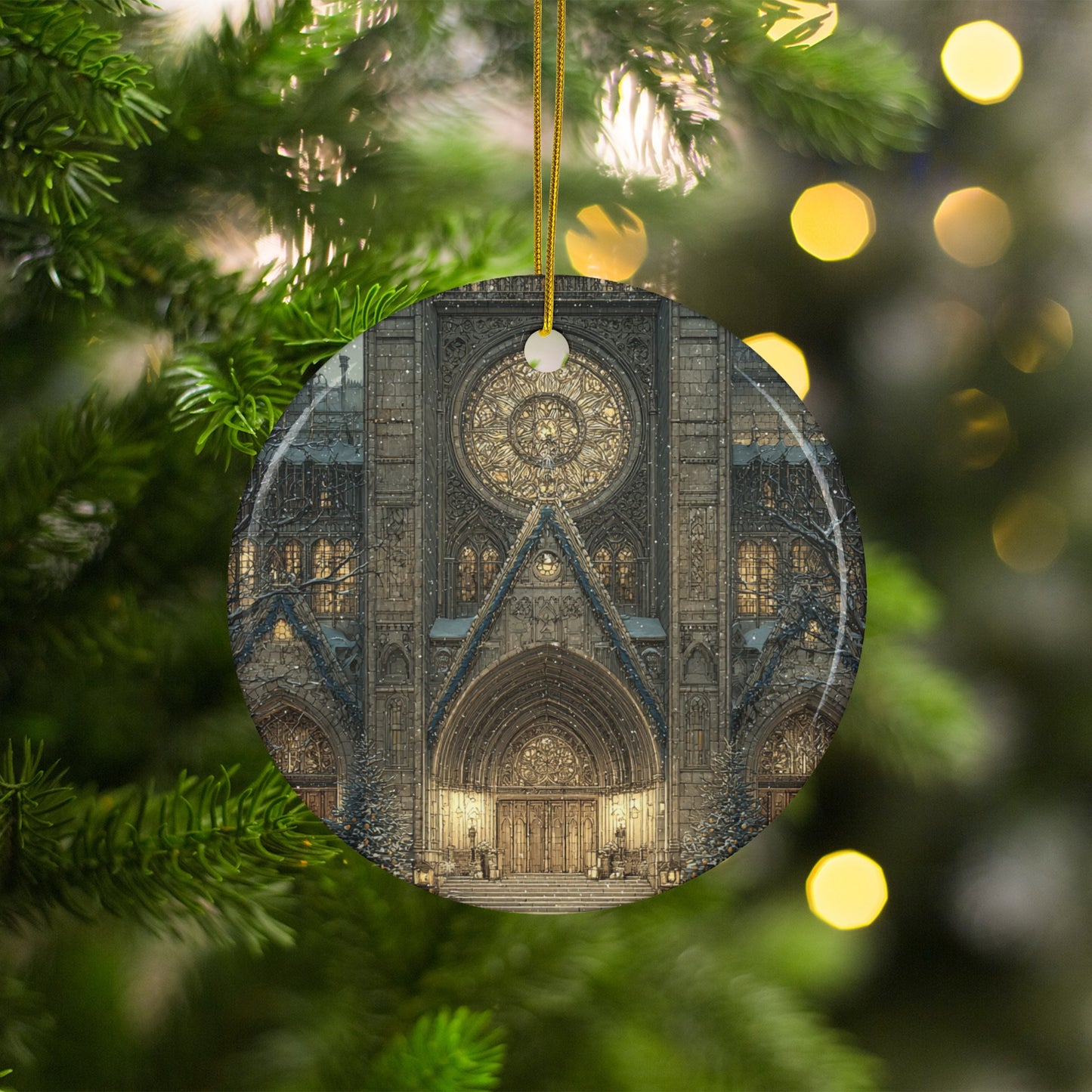 Beautifully Detailed Cathedral Scene Christmas Ornament