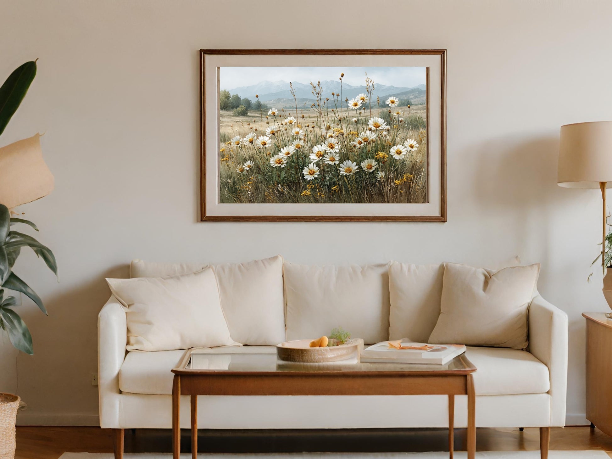 Beautiful Framed Field of Flowers Wall Art Decor Product