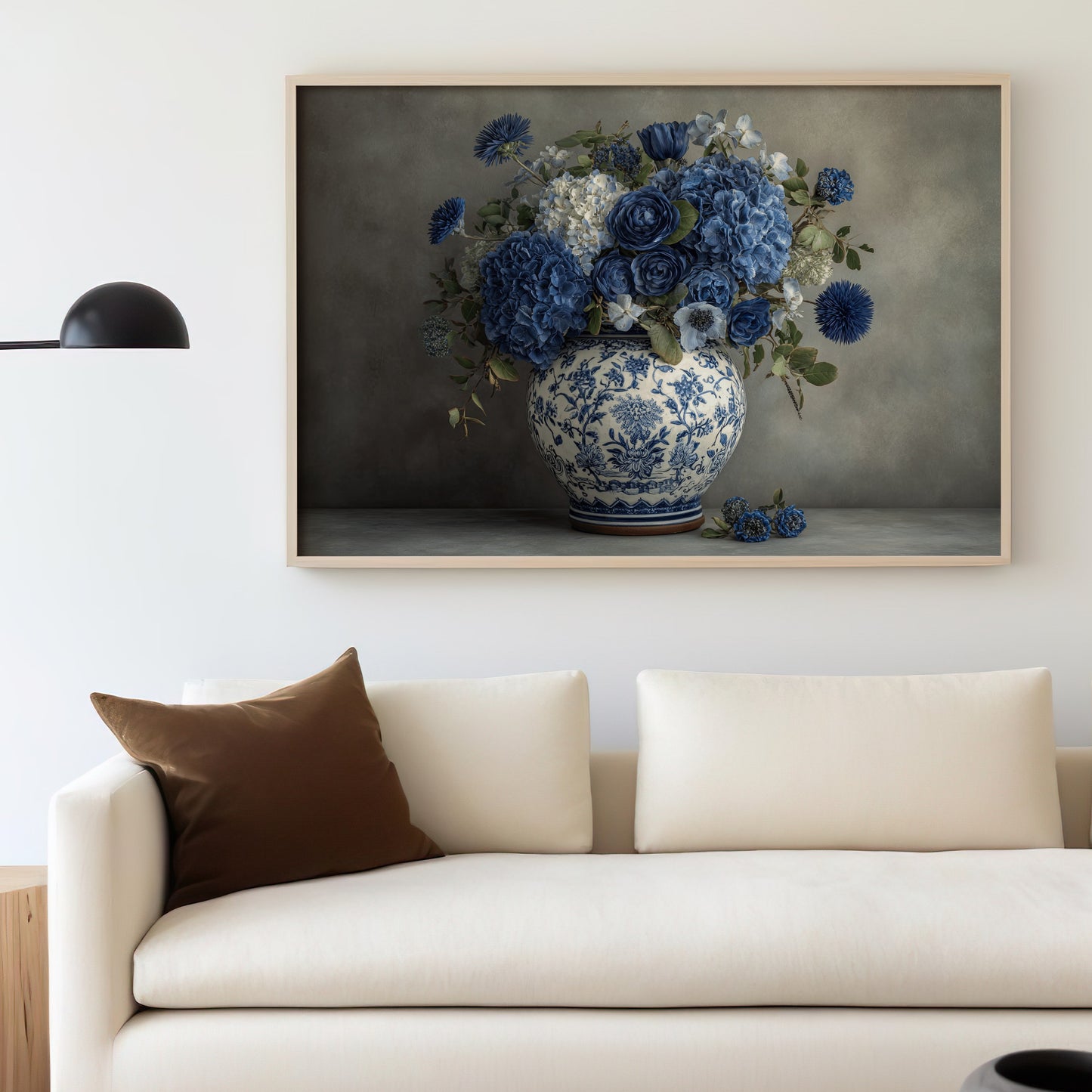 Elegant Floral Arrangement in Blue Ceramic Vase Wall Art