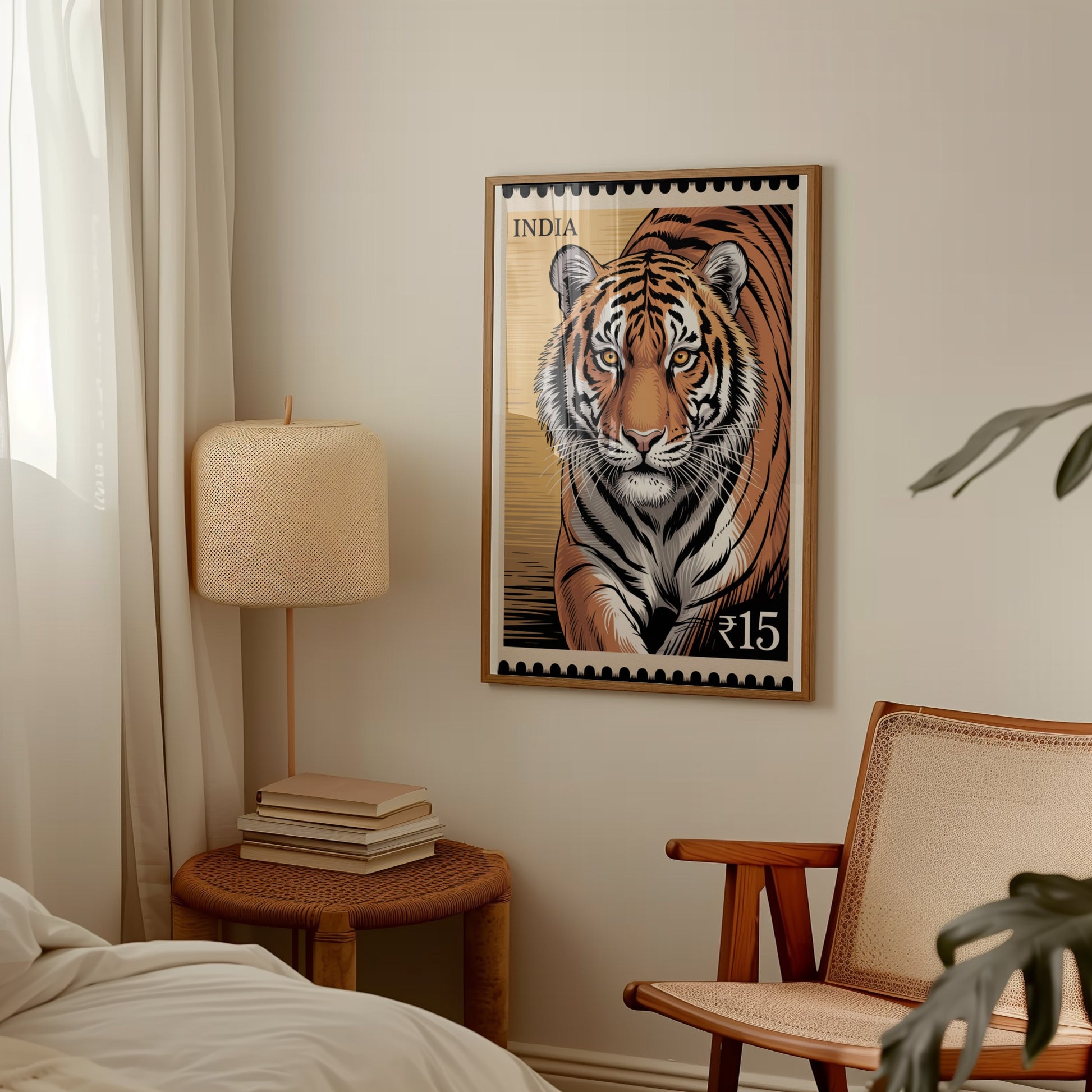 India Tiger Stamp Art Print Wall Decor