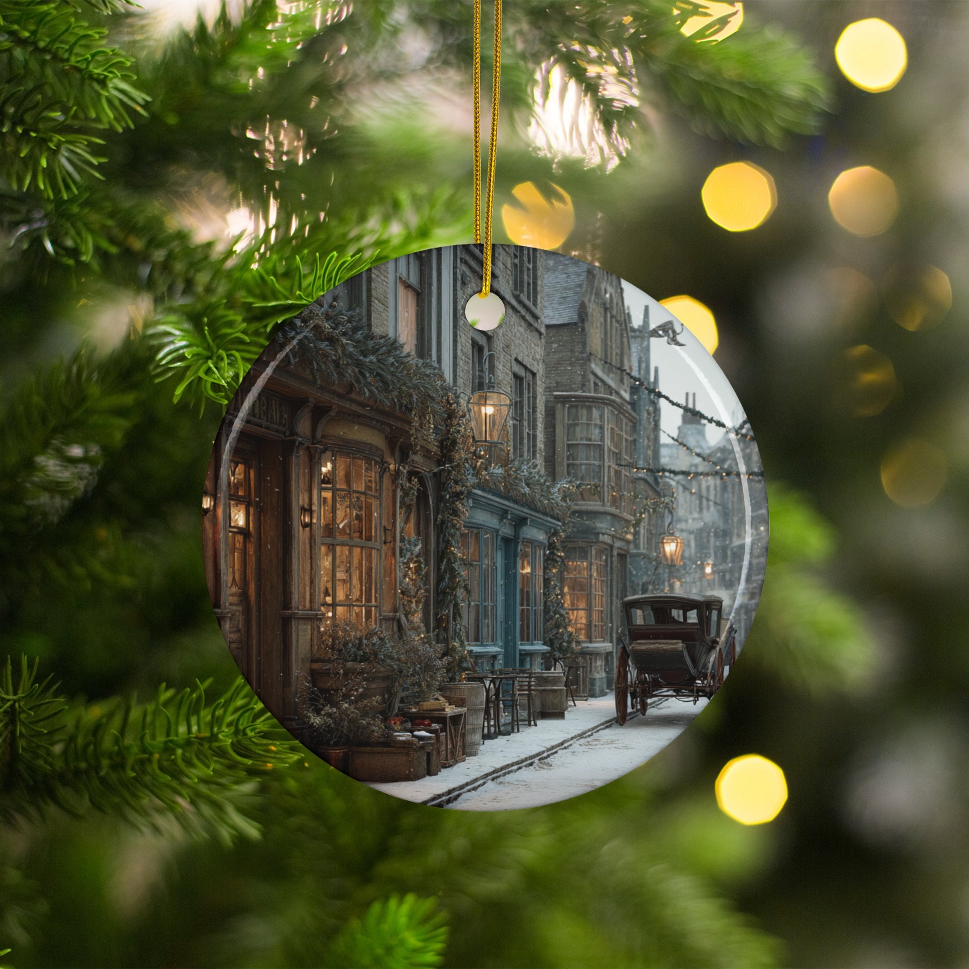 Vintage Christmas Village Scene Hanging Ornament