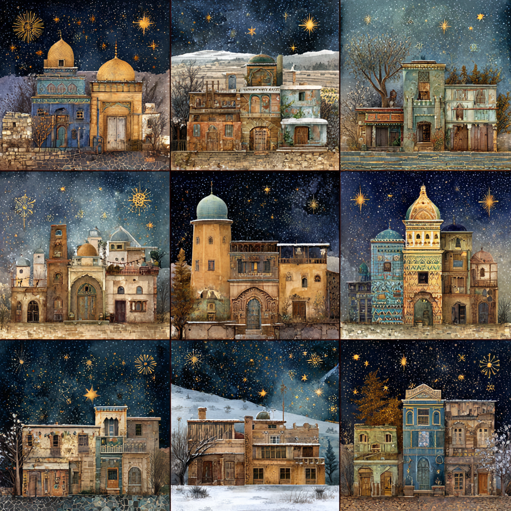 Nighttime Stars and Historic Buildings Wall Art