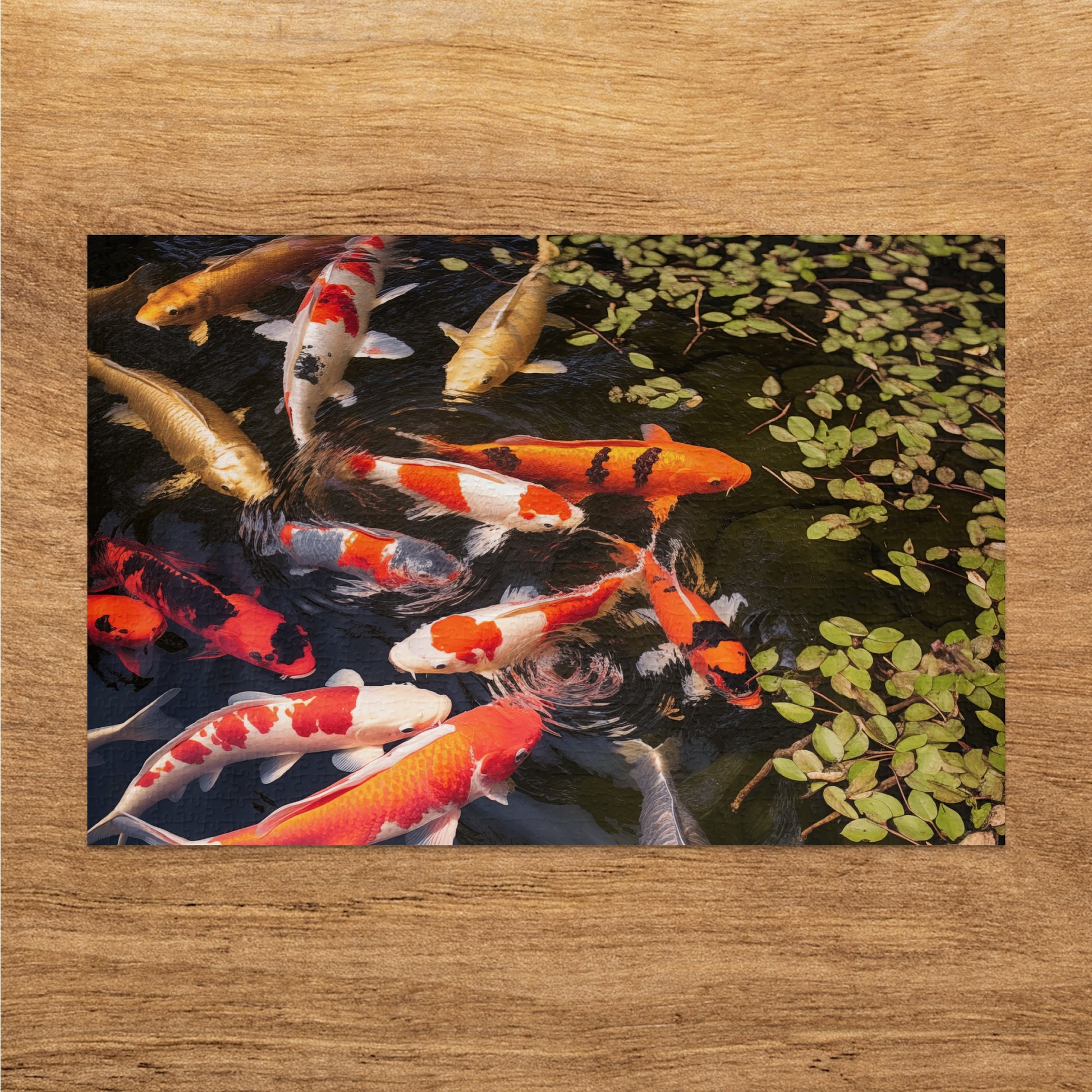 Colorful Koi Fish in Pond with Floating Plants product