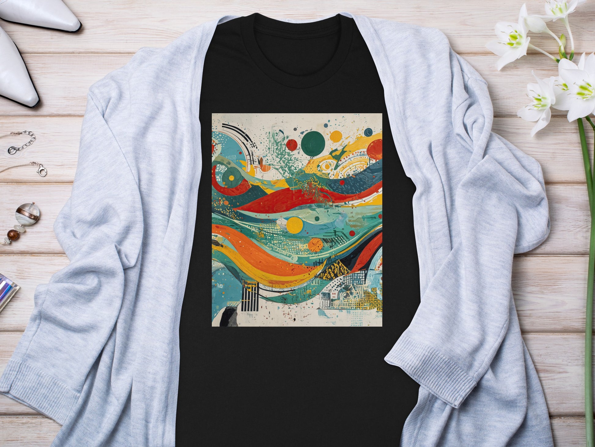 Energetic colorful abstract graphic pattern T-shirt product type
Abstract Art
Colorful Graphic
Vibrant Print
Artistic Style
Modern Design
Unique Pattern
Black T-shirt
Graphic Tee
Casual Top
Expressive Apparel
Contemporary Look
Bold Colors
Street Fashion
Digital Art
Creative Clothing
Flowing Shapes
Geometric Elements
Paint Splatter
Dynamic Print
Pop Art Inspired