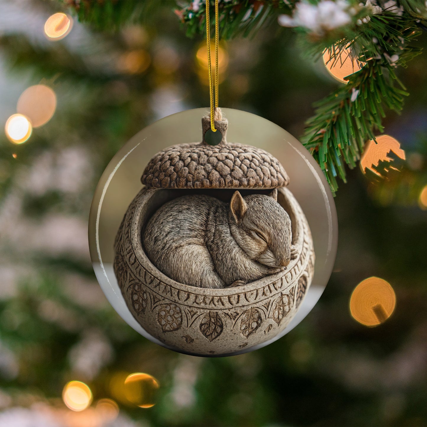 Squirrel in Acorn Sleeping Ornament Christmas Decor