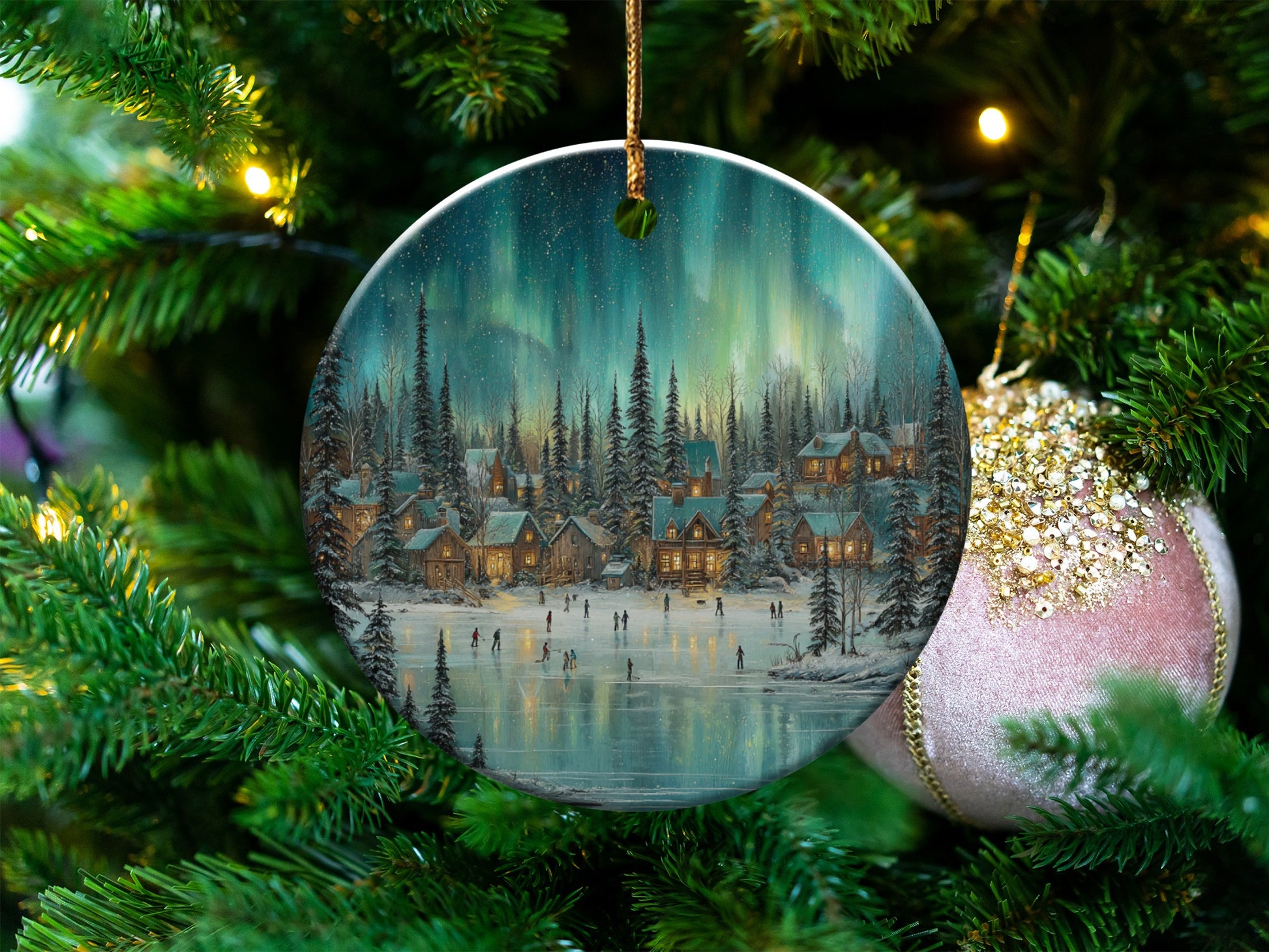 Winter Wonderland Scene Round Christmas Ornament