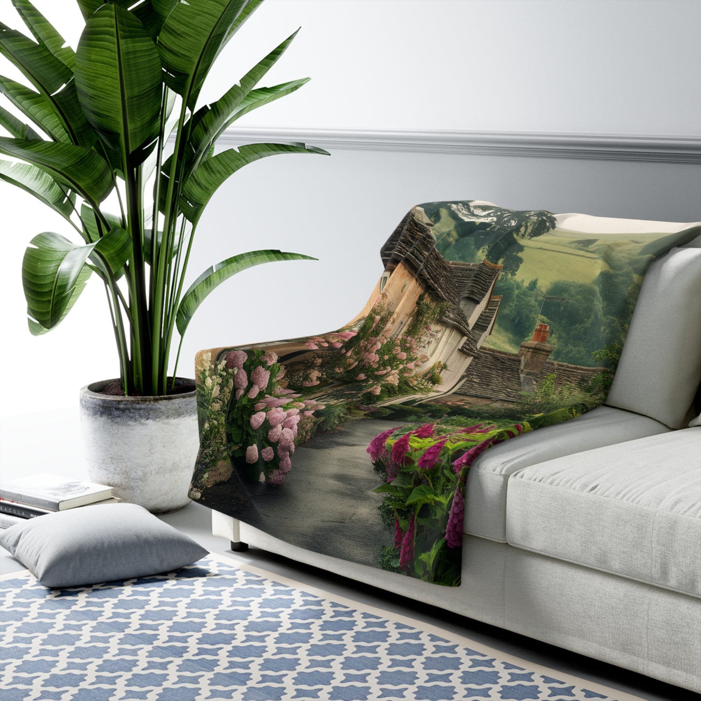 Boho Floral Sherpa Throw Blanket 60x80 | Cozy Sherpa Fleece | Unique Gift Idea